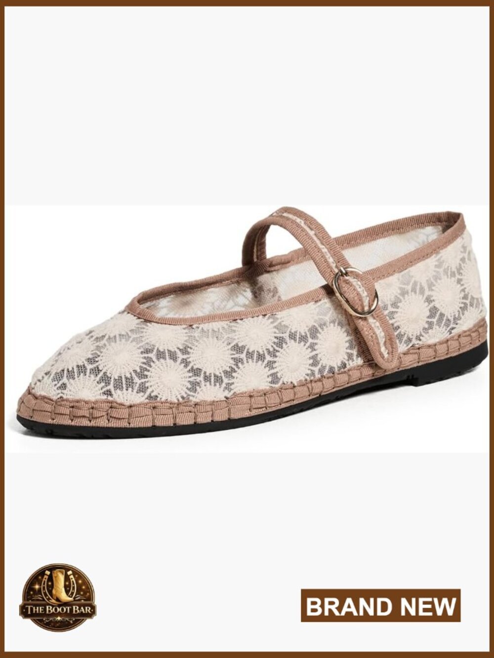 Embroidered Floral Flats with Adjustable Buckle - Round Toe